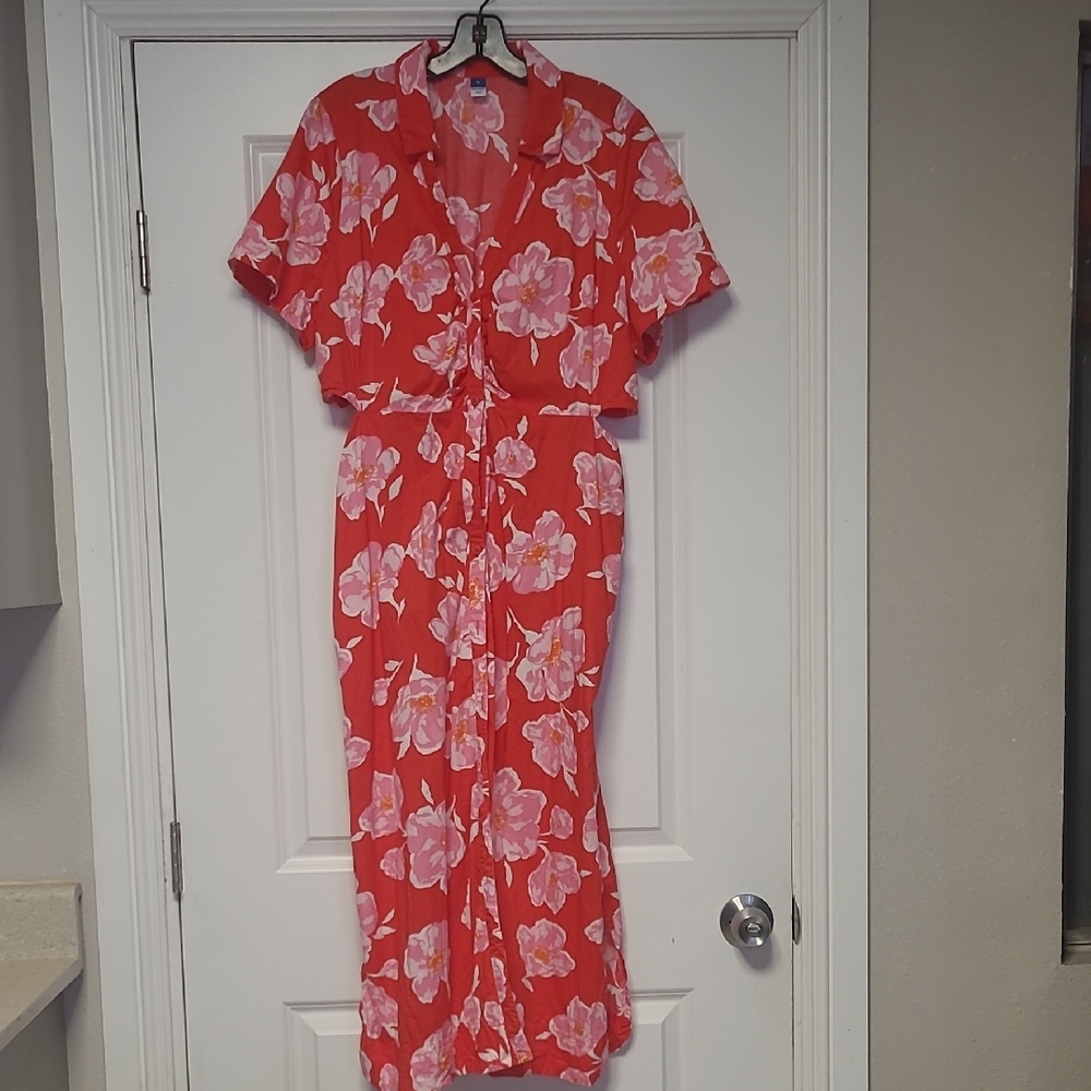 Old Navy Red Floral Midi Dress